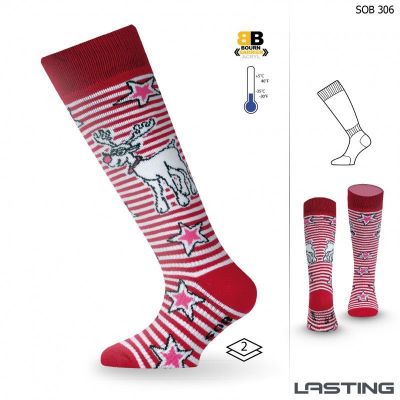 LASTING SOB dětské lyžařské ponožky červená | 24-28 (XXS), 34-37 (S)