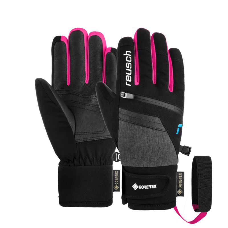 REUSCH TRAVIS GORE-TEX Junior black/black melange/pink glo dětské lyžařské rukavice