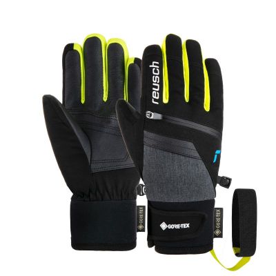 REUSCH TRAVIS GORE-TEX Junior black/black melange/safety yellow dětské lyžařské rukavice  | 6