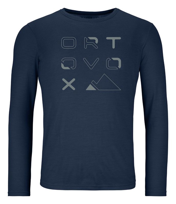 ORTOVOX 185 MERINO BRAND OUTLINE LS M deep ocean pánské tričko