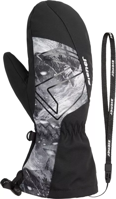 ZIENER LAVALINO-Z AS® AW MITTEN JUNIOR black grey mountain print dětské lyžařské rukavice