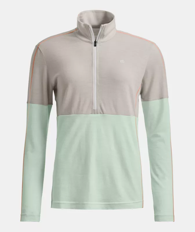 ORTOVOX W 185 ROCK'N'WOOL ZIP NECK white tea dámské tričko