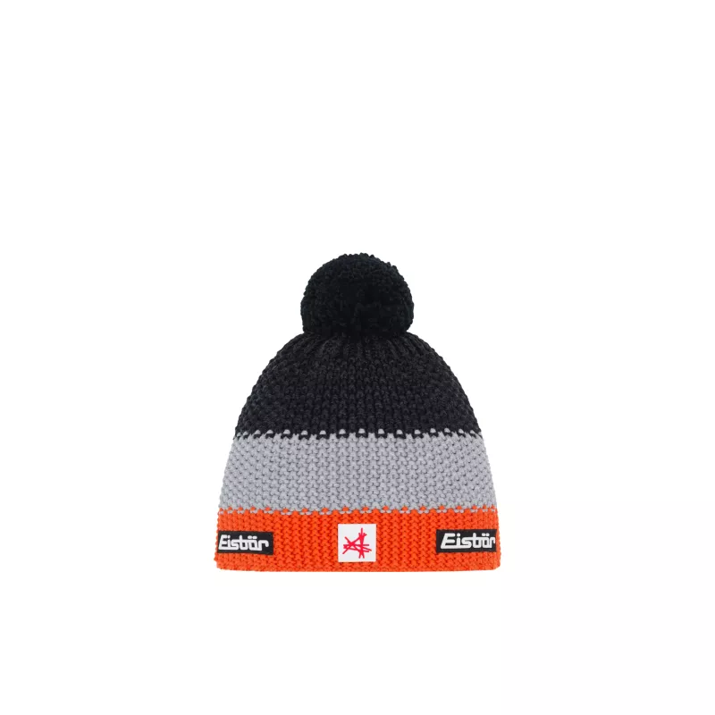 EISBÄR STAR POMPON MÜ SA KIDS d.orange-hellgrau-schwarzmel dětská čepice Eisbär
