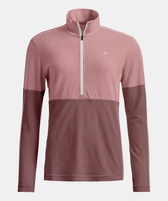 ORTOVOX W 185 ROCK'N'WOOL ZIP NECK dusk rose dámské tričko | M